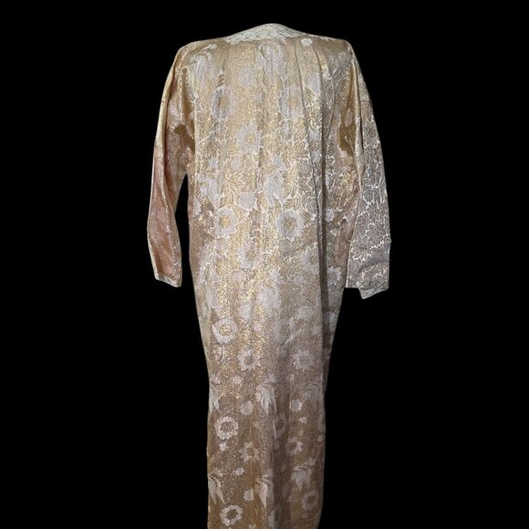 Stunning 1960's-70's Moroccan Gold Metallic & Off-White Rayon Brocade Kaftan - Picture 7 of 10